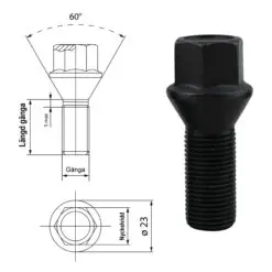Konisk hjulbult M12x1,25 längd 26