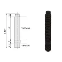 Hjulpinnbult med styrning M12x1,25 längd 100mm