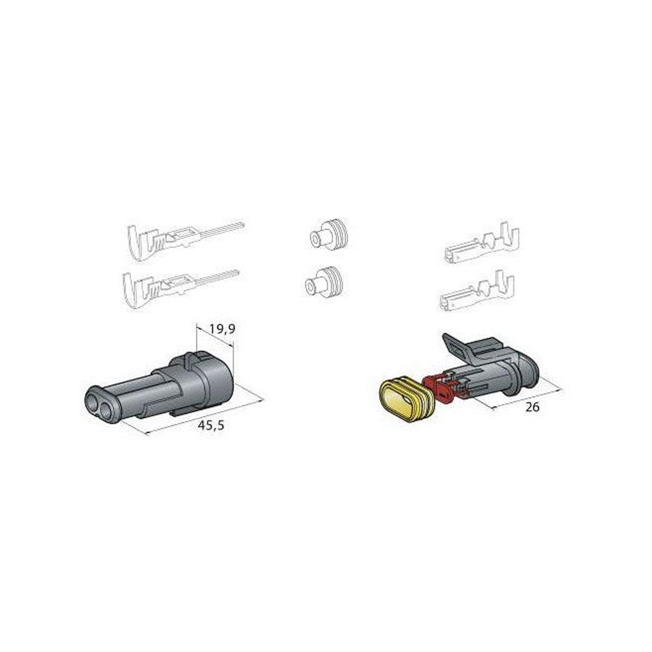 Superseal 2-poligt kontaktdon hona hane kit