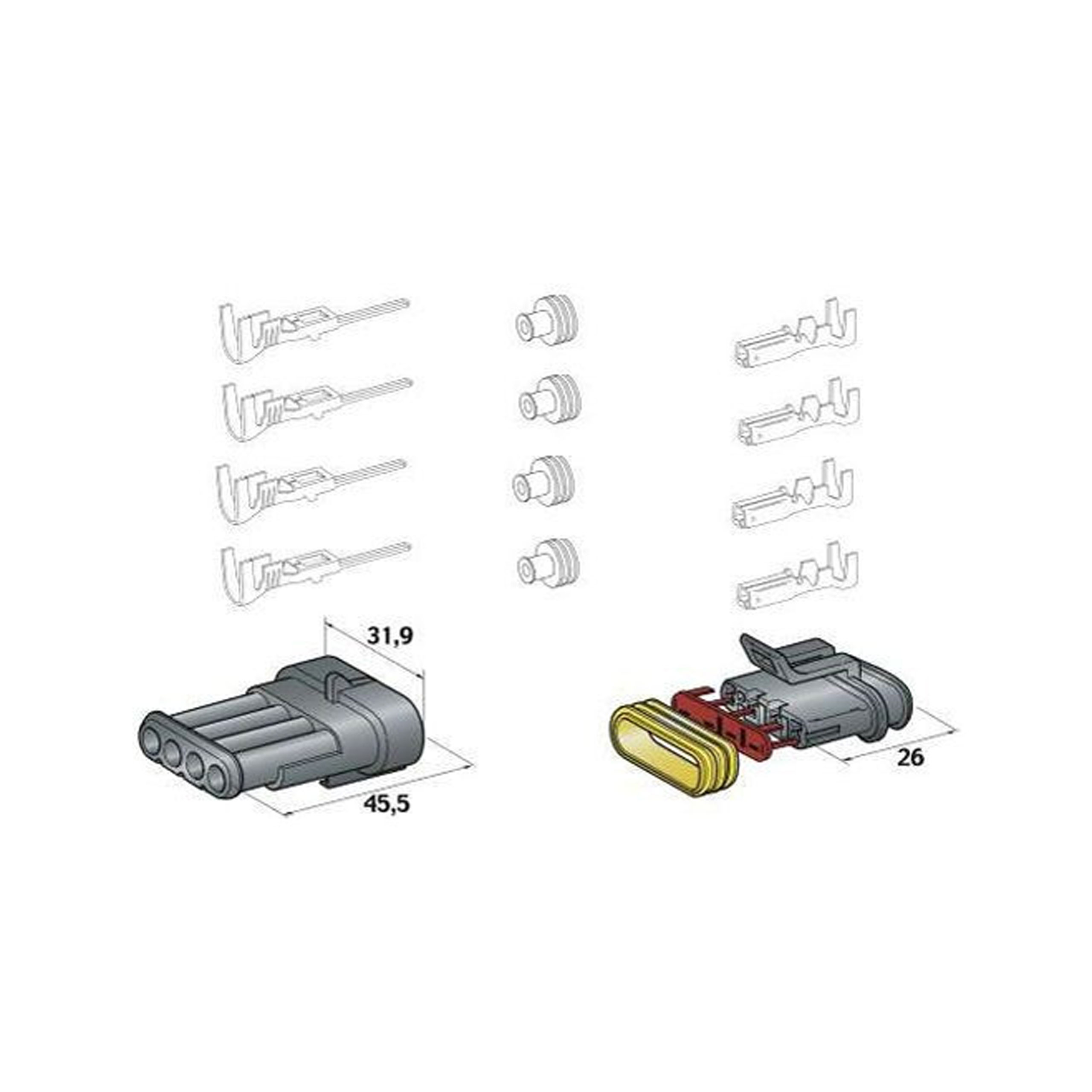 Superseal 4-poligt kontaktdon hona hane kit