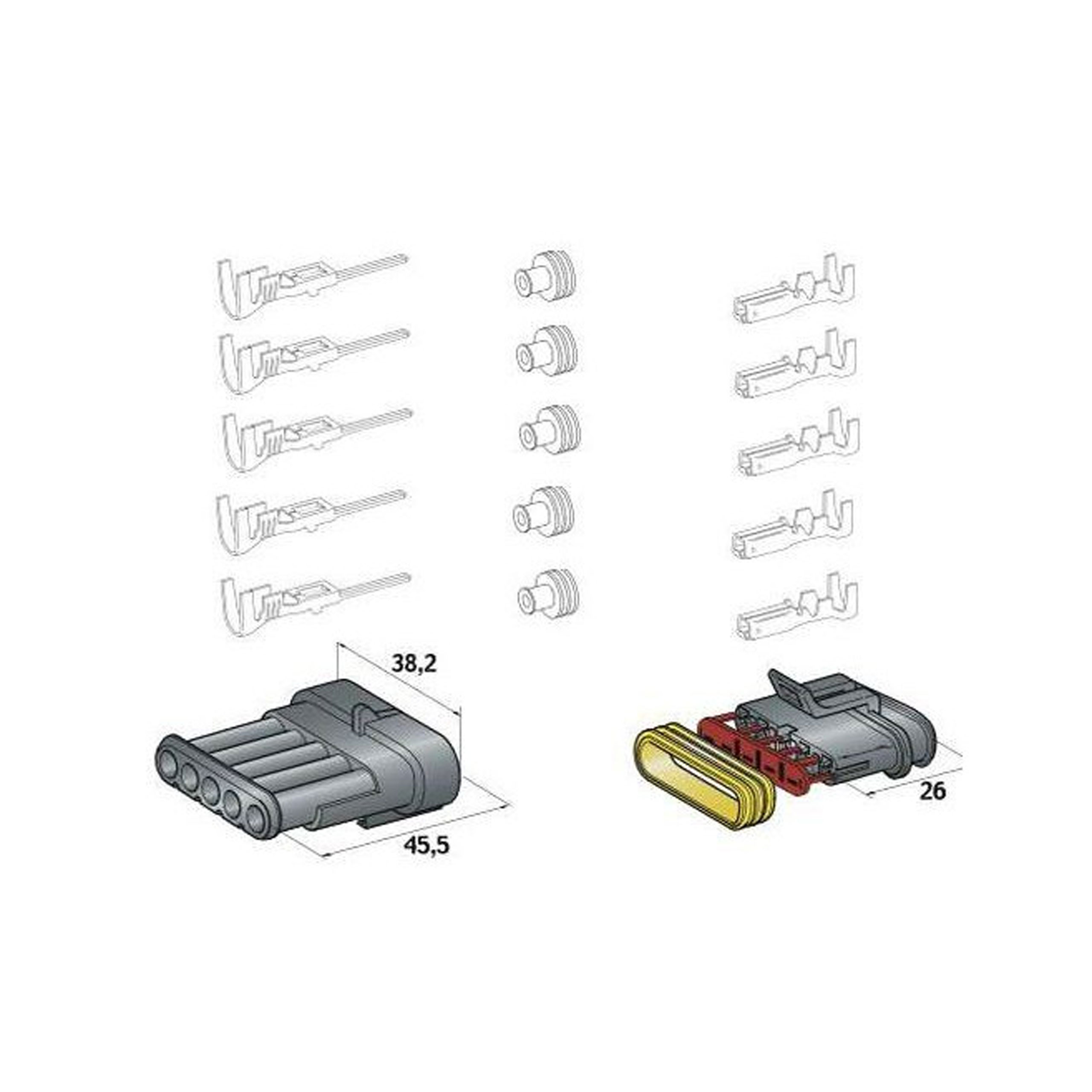 Superseal 5-poligt kontaktdon hona hane kit