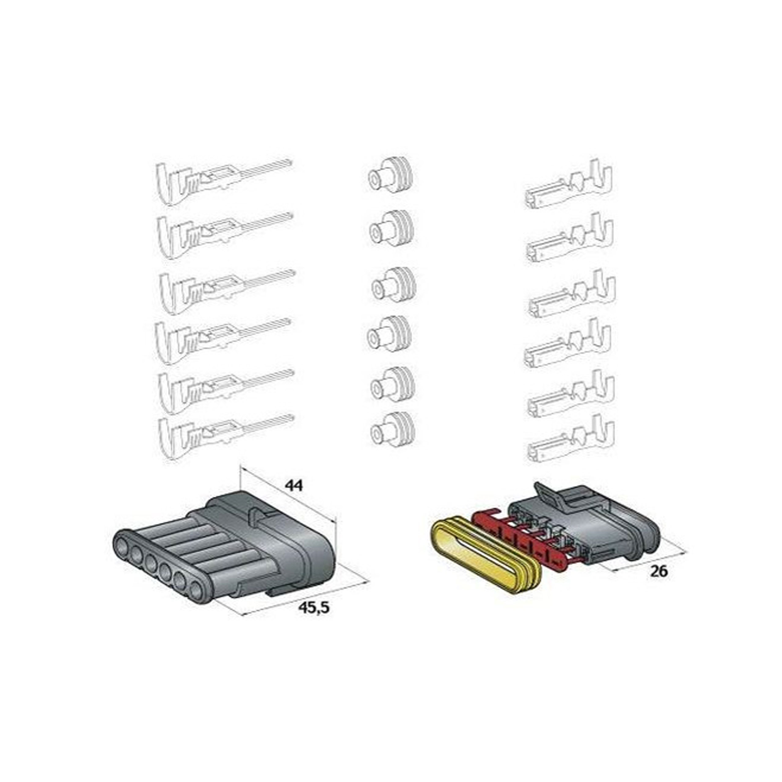 Superseal 6-poligt kontaktdon hona hane kit